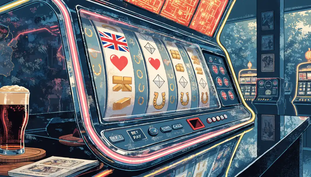 Five-reel slot machine in a modern UK casino setting