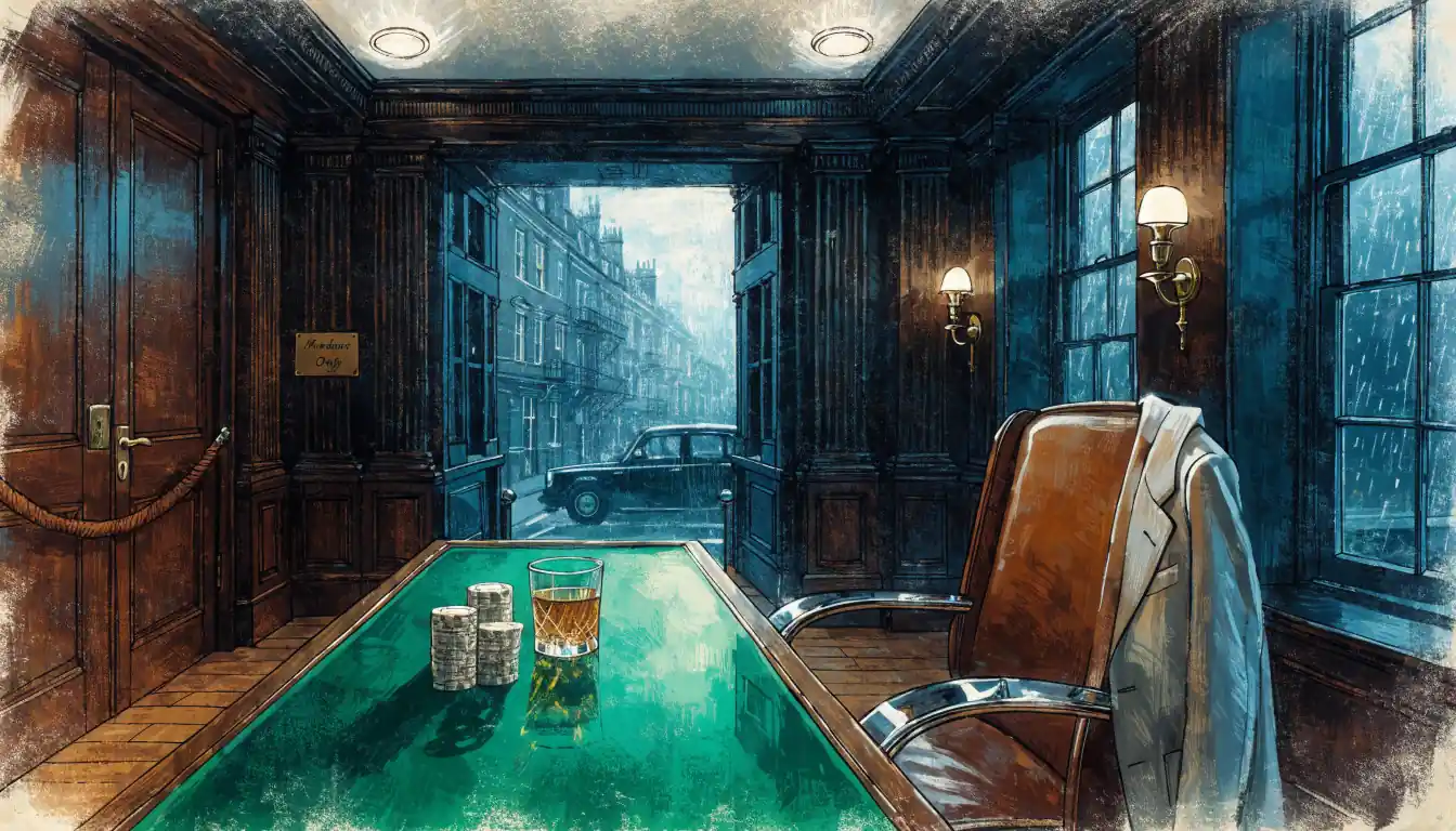Exclusive VIP members-only gaming lounge in a London townhouse with leather chair and whisky