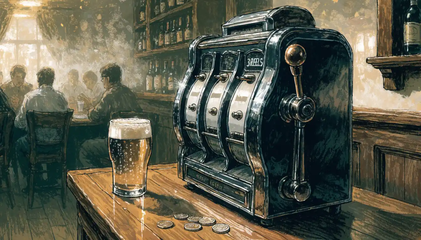 Classic slot machine on a British pub counter