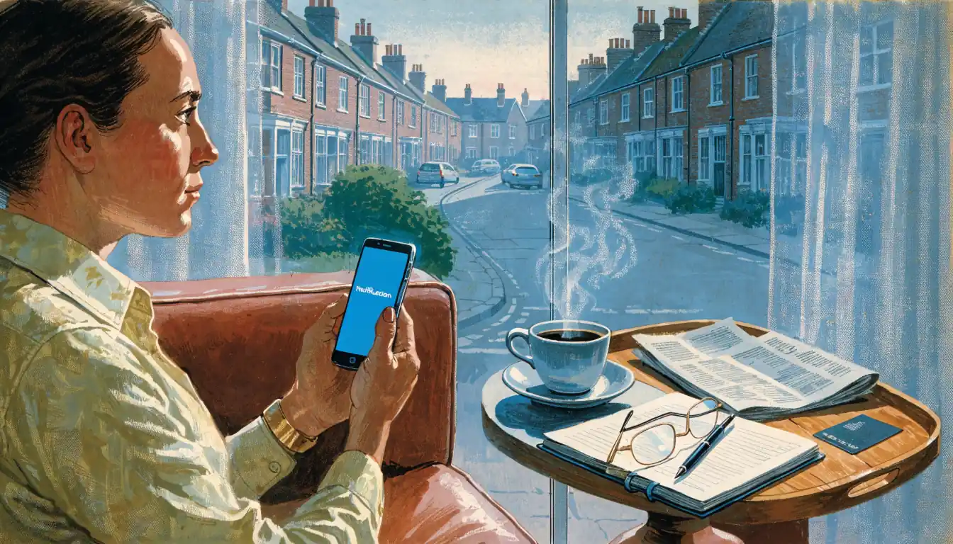 Person in a UK home receiving a payout notification on their phone.
