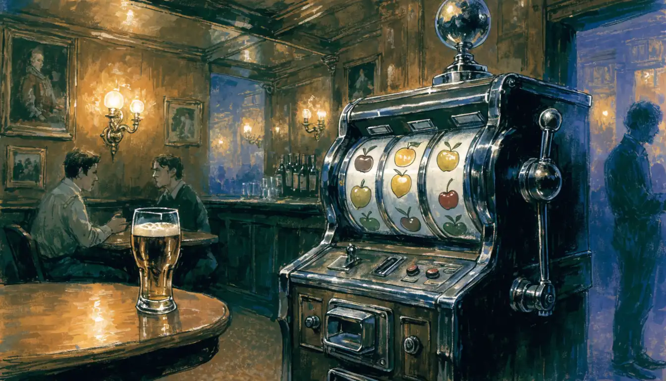 Vintage fruit machine inside a traditional British pub