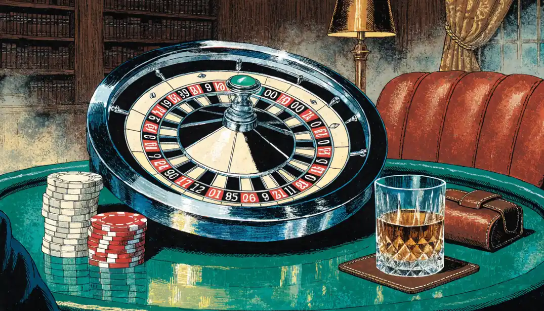 American roulette wheel with double-zero pocket in a British-style private gaming room