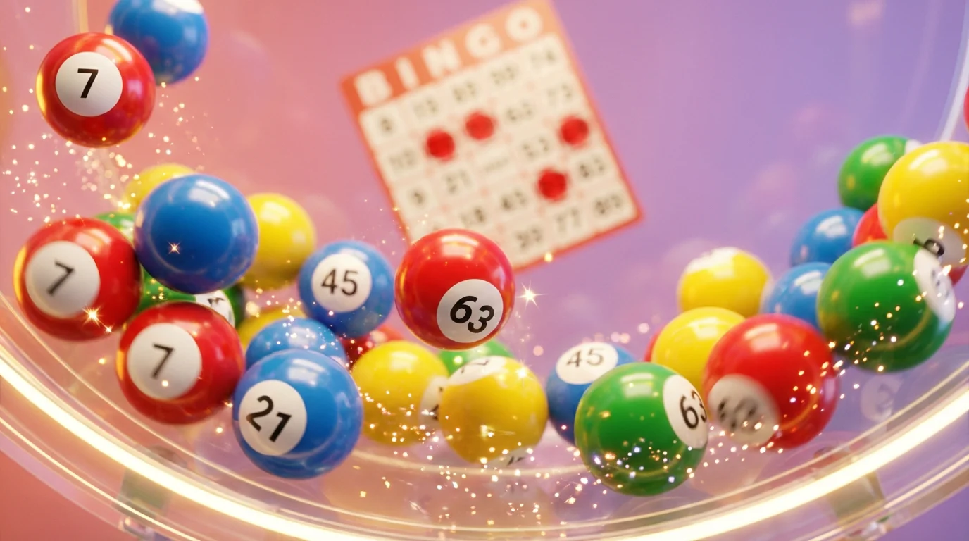 Online bingo game with numbered balls and ticket card